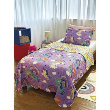 Imagem de Cobreleito Dupla Face Solteiro Estampado Kids - 1,60m x 2,20m - Lepper