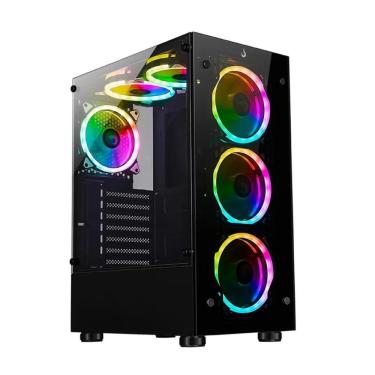 Imagem de Gabinete Gamer Rise Mode Glass 06x - Vidro Temperado - 6 Coolers ARGB Inclusos - ATX - Preto
