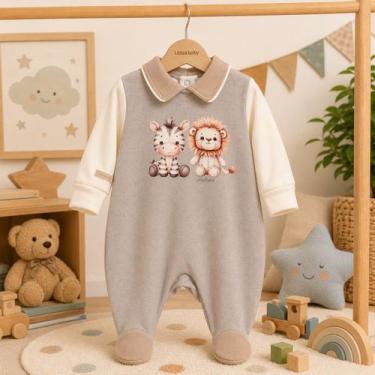 Imagem de Macacão plush longo bebê menino luxo - Modinha Premium Tamanho:1-3MCor