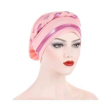 Imagem de Hijab Muçulmano Color Block Com Trança, Lenço De Cabeça Macio E Elásti