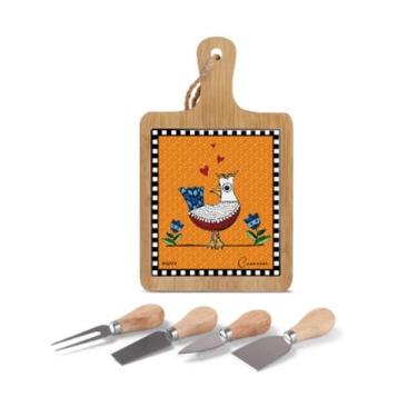 Imagem de Tábua E Facas Para Queijo Cocoricó 5 Peças 24X15cm - Egan Italy - IMEL