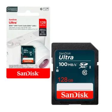 Imagem de Cartão Sd Sandisk Ultra 128GB, Classe 10, Leitura 100mb/s, Sdsdunr-128g-gn3in  Sandisk.