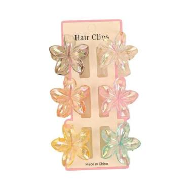 Imagem de Clipes De Cabelo Em Forma De Flor Coloridos, 6 Peças, Pequenos E Trans