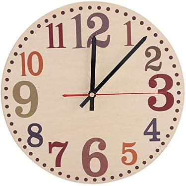 Imagem de Relógio redondo de parede, numerais árabe vintage redondo parede de madeira analógica relógio analógico à prova de umidade e impermeável para decoração de escritório em casa (A) (Size : D)