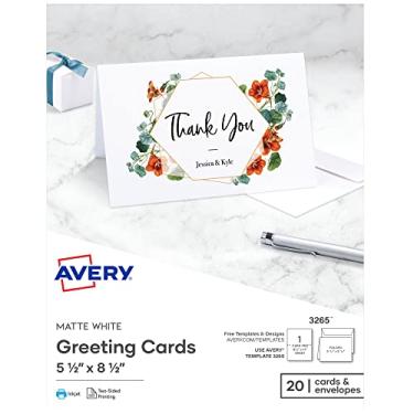 Imagem de Avery Cartões de felicitações, impressoras a jato de tinta, 20 cartões e envelopes em branco, 13 x 21 cm, dobrado (3265)