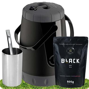 Imagem de Kit Tereré Black Erva Garrafa Cuia Inox E Erva Energético
