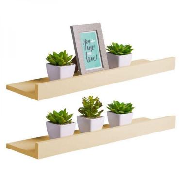 Imagem de Kit 2 Prateleiras Porta Quadros 80 x 15cm Bege Claro Invisível