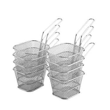 Imagem de suporte de batatas fritas de aço inoxidável,Mini cesta quadrada para fritura com 8 peças, mesa de alimentos fritos, ferramenta de cozinha de batata, para cestas de fritura profunda para restaurante ou casa
