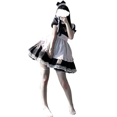 Imagem de Traje de empregada de anime japonês clássico Lolita vestido de empregada cosplay lingerie sexy fofa (2432preto)