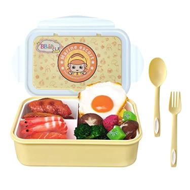 Imagem de Lancheira para adultos, BB Fun House à prova de vazamentos Bento Box 1100ml Caixa de contêineres de almoço com colher e garfo, BPA, sem microondas e lava-louças em contêiner de armazenamento de alimentos, amarelo