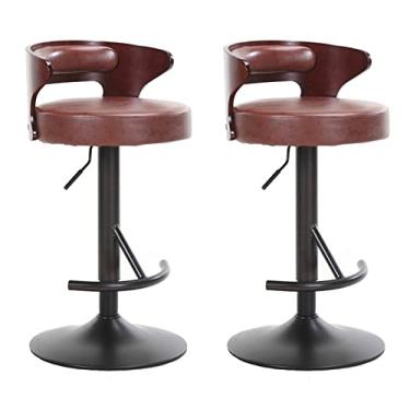 Imagem de Conjunto De 2 Bancos De Bar Em Couro PU, Bancos De Bar Giratórios Ajustáveis ​​com Encosto, Adequados Para Bares Domésticos, Bistrôs, Restaurantes (Color : Brown)