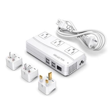 Imagem de ISELECTOR Conversor de energia 250W Adaptador conversor de tensão 220V a 110V com carregamento USB de 6A 4 portas Adaptador de viagem universal de 3 soquetes CA e adaptador de tomada internacional Reino Unido/AU/EUA/UE