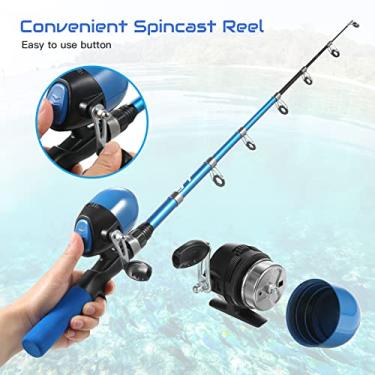 Imagem de vara de pescar crianças,Vara de pesca telescópica portátil e combinação de carretel para crianças crianças kit de iniciação de pesca carretel de pesca spincast vara de pesca iscas de pesca gaba