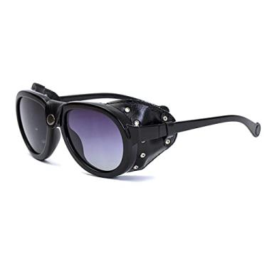 Imagem de Óculos de sol polarizados grandes para mulheres design de luxo redondo steampunk óculos de couro vintage óculos uv400 gafas, 2, china