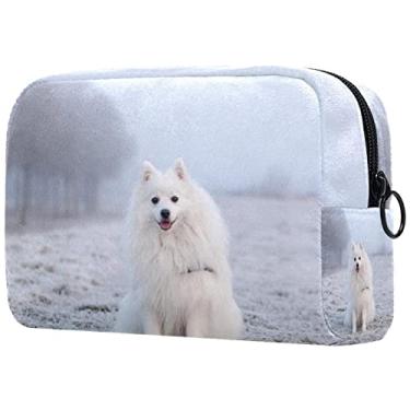 Imagem de Bolsa de maquiagem branca de neve cachorro bolsa de cosméticos portátil de viagem, organizador de artigos de higiene pessoal para mulheres, bolsa de artigos de higiene leve menina esposa 18,5 x 7,6 x 13 cm