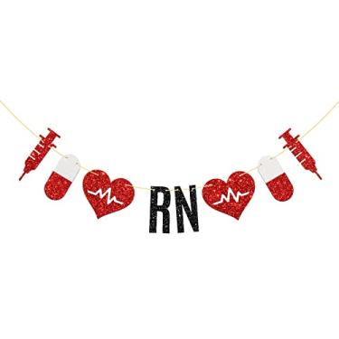 Imagem de MonMon & Craft Banner de Parabéns RN / Decoração de Festa de Graduação em Amamentação / Atividades de Formatura de Enfermeira / Decorações de Festa de Formatura de Escola de Medicina Vermelho Preto