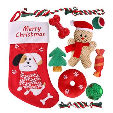 Imagem de Pweituoet Brinquedos de Natal para cães, conjunto de 9 peças de brinquedos de Natal para cães – brinquedos de corda para cães, bola de petisco de QI, brinquedo de mastigar para dentição, brinquedos de pelúcia com sono, bola para cães para filhotes, raças pequenas e médias