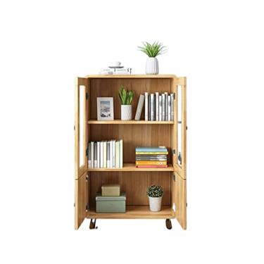 Imagem de KIZQYN Estante de madeira com porta de vidro estante à prova de poeira estante infantil armário de exibição de arquivos de escritório estante de livros (cor: A)