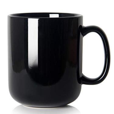 Imagem de Caneca de café grande de 590 ml, Smilatte M016 Chávena de chá grande de cerâmica lisa com alça para pais e homens, preta