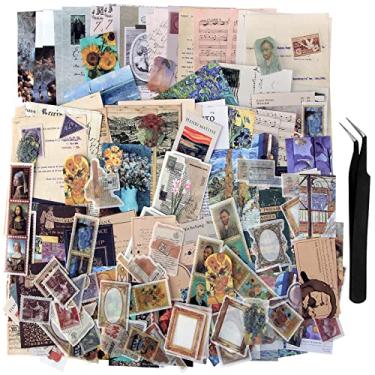 Imagem de TIYPKE 200 peças de adesivos artísticos para materiais de diário - papel estético vintage para álbuns, agendas, cadernos, kits de artesanato DIY, diário de selos postais