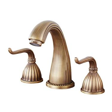 Imagem de LIDON Torneiras de banheiro torneira de 3 furos banheiro torneira de latão antigo banheiro 3 furos torneira antiga para pia de banheiro torneira de banheiro 8 polegadas latão para varanda, antigo A (cor: antigo b)