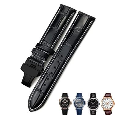 Imagem de AEMALL 18mm 20mm 22mm pulseira de couro de vaca verdadeiro fecho borboleta pulseira de relógio adequada para Omega Seamaster 300 pulseira (cor: preto branco preto, tamanho: 22mm)
