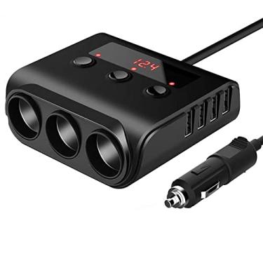 Imagem de Qudai Tomada de isqueiro de carro Divisor de cabo para carro 4 portas Interface USB Tomada de isqueiro de carro Adaptador de tomada de carro