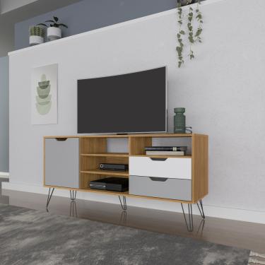 Imagem de Rack para TV até 60 Polegadas 1 Porta 2 Gavetas Estocolmo Artely - Carvalho/Grafite