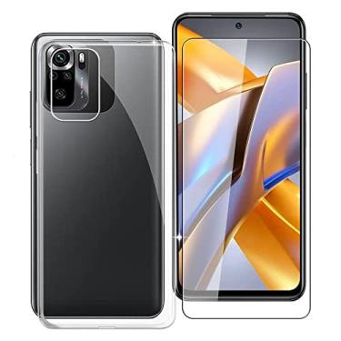 Imagem de KJYF Capa de celular para Poco M5s 4G (6,4 polegadas), com [1 película protetora de vidro temperado], capa fina de TPU macio transparente para Poco M5s 4G [antiarranhões] [anti-amarelo] - transparente