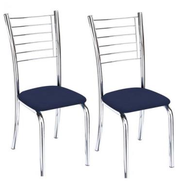 Imagem de Conjunto 2 Cadeiras Ipanema Cromada Para Cozinha-Assento Sintético Azu
