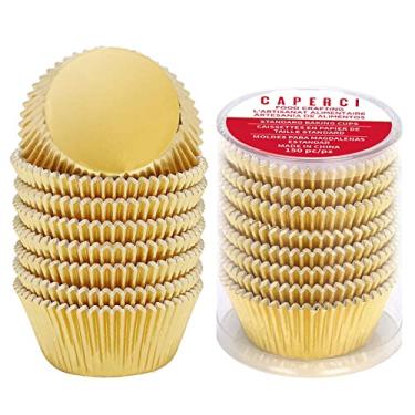 Imagem de Caperci Padrão Cupcake Forros Metálico de Fofo Muffin Taça de assar Pacote com 160 – Papel de cupcake premium à prova de gordura e resistente, Gold Foil