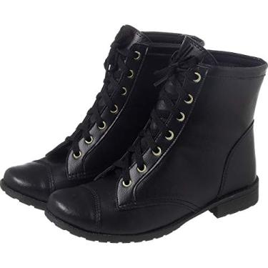 Imagem de Bota Coturno Feminino Sola Baixa Cano Curto (34, Preto)