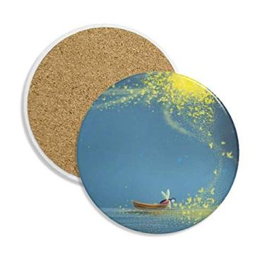 Imagem de Porta-copos de cerâmica com iluminação noturna silenciosa para barcos, fadas, pintura fuying porta-copos com pedra absorvente para bebidas, presente de 2 peças