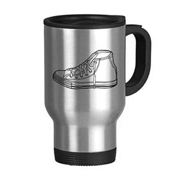 Imagem de Sapatos de lona brancos com estampa pintada à mão, caneca de viagem, tampa flip, copo de carro térmico