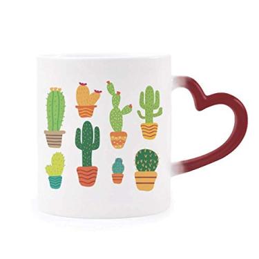 Imagem de Caneca de grés com estampa de cacto suculentas em vaso de plantas sensíveis ao calor que muda de cor vermelha