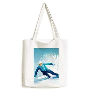 Imagem de Bolsa de lona com ilustração de esqui e polo de esqui, bolsa de compras, bolsa casual