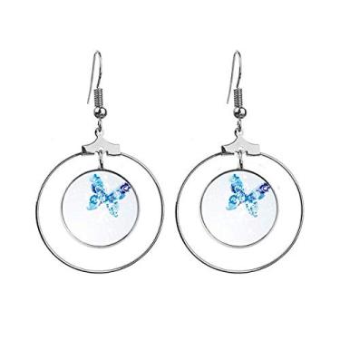 Imagem de Brincos de grafite com borboleta azul celeste com pingente de argola e argola