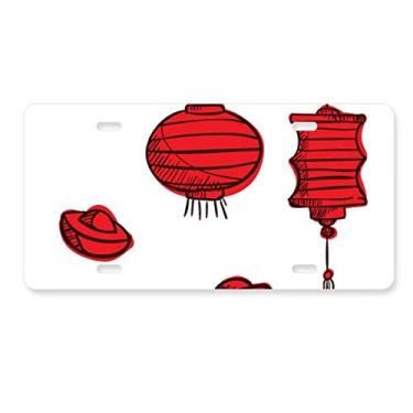 Imagem de DIYthinker Lanternas vermelhas Ano Chinês do Galo, placa de licença para decoração de carro, acessório de aço inoxidável