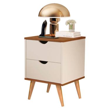 Imagem de Mesa De Cabeceira para Quarto 2 Gavetas Decore Madri Retrô Pés Palito