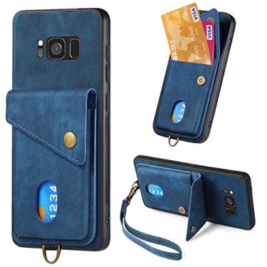 Imagem de Caso de capa de telefone de proteção Compatível com capa para Samsung Galaxy S8, com porta-cartão capa protetora à prova de choque premium couro PU borracha silicone bumper carteira capa com [alça de