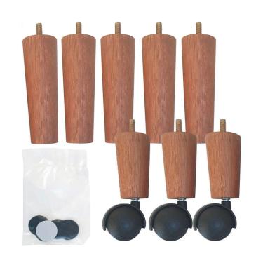 Imagem de Conjunto 8 Pés De Cama Box Casal Com 5 Pés Palitos Fixos E 3 Rodízios Madeira E Polipro...
