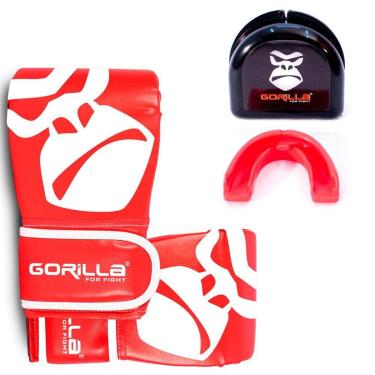 Imagem de Kit Treino Muay Thai Luva Bate Saco Pro + Protetor Bucal Profissional Moldável Com Capinha Gorilla-Unissex