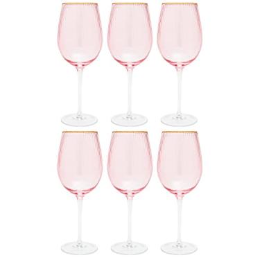 Imagem de Vikko Taças de vinho decorativas, conjunto de 6 copos soprados pêssego com borda dourada, taças de vinho extravagantes de 400 ml com haste para vinho tinto e branco, taças de vinho decorativas