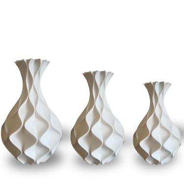 Imagem de kit 3 vasos Jarros decorativos Modernos De Plantas Artificiais - Modelo Jarro Ondulado (Branco)
