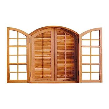 Imagem de Janela de Madeira Abrir Padrão Imbuia 120x120cm 4 Folhas em Arco Rodam Natural