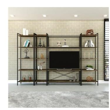 Imagem de Conjunto Rack para Tv até 50 Polegadas Estante 5 Prateleiras Estilo Industrial Active Yescasa Carvalho Dark