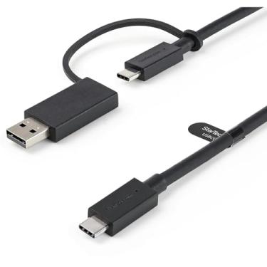 Imagem de Cabo USB-C de 1 m com dongle adaptador USB-A - cabo USB C híbrido 2 em 1 com USB-A - USB-C para USB-C (10Gbps/100W PD), USB-A para USB-C (5Gbps) - ideal para estação de ancoragem híbrida (USBCCADP)