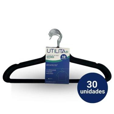 Imagem de Cabide Veludo Slim Preto Kit 30 pçs