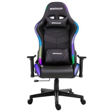 Imagem de MAX RACER Cadeira Gamer Khroma - Poltronas Gamer de Aço, Cadeira Ergonômica - Assento Luz LED, Suporta 150kg, Braço 2D, Tecido Sintético PVC, Inclinação 135°, Almofada Cervical e Lombar - RGB - Preta