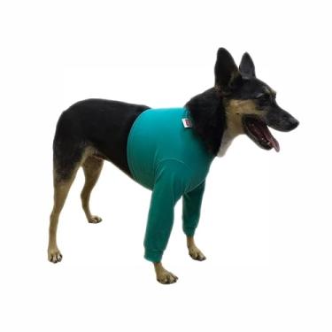 Imagem de Roupa Protetora Pós-Cirúrgica Pet para Cachorro - Peito e Pernas Dianteiras Membros Anteriores - Tecido de Algodão com Fechamento de Zíper e Velcro Ajustável (Verde, 6)